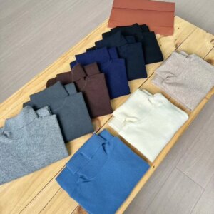 Autumn Winter L*P Men’s Solid Color Sweater Half-high Collar Long Sleeve Simple Casual Knitted Pullover