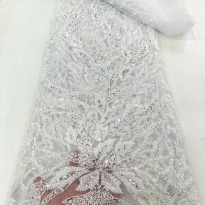 New African Fabrics 2025 White Luxury Beaded Lace High Quality Fabric 2025 Wedding Embroidered Fabric For Evening Dress 5 A900-1