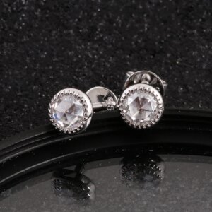 Provence 18/14/10K White Gold Rose Cut Round Moissanite Bezel Earrings with GRA certificate For Women Trendy Gift