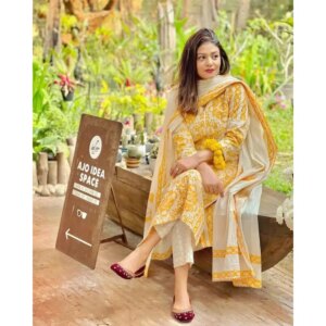 Yellow Color Printed Kurta Palazzo with Dupatta Set Women Salwar Kameez Suit Set