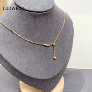 LUOWEND 100% 18K Yellow Gold Necklace Fashion 3D Heart Shape Design Exquisite Necklace for Women High Party Jewelry