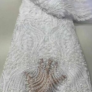 African Lace Fabric 2025 High Quality Elegant Lace Nigerian Sequins Embroidered French Tulle Beads Lace Fabric For Sewing RF