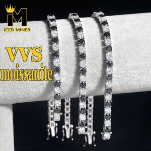4mm Black White Moissanite Tennis Chain 925 Silver For Women Men Iced Out Chain Hip Hop Jewelry Pass Diamonds Tester With GRA Fr