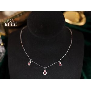 KUGG 100% 18K White Gold Necklace Luck Gourd Shape Luxury Diamond Jewelry Natural Ruby Necklace for Women High Party Jewelry