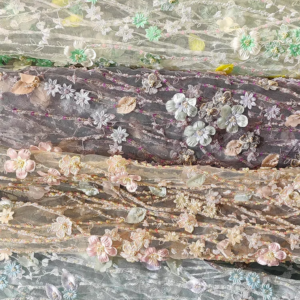 Delicate 4 Colours Embroidered Lace 3D Flowers Fabric With Pearls Bridal Wedding Dress Lace Fabric