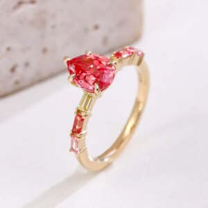 Provence wedding band Minimalist rings for women 10K Solid Gold  Skeleton Ring red Pear cut Lab Gemstones Personalized Custom