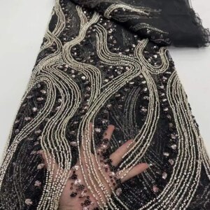 2025 African Net Lace With Sequins African Lace Fabric High Quality 5 Yards Nigerian French Tulle Lace Fabric For Wedding DP