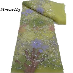 African Beaded Lace Fabric, 3D Flower, French Tulle, Mesh Lace, Bridal, Nigerian Wedding Dress, Sewing, 2024 High Quality