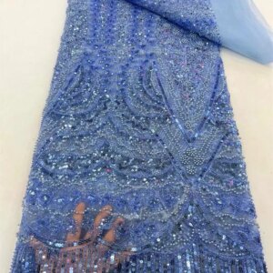 New Embroidered Fabrics Elegant African Tulle Embroidery Beaded Lace Fabric, Nigerian Sequins, Wedding Party Dress 5yards A387-1