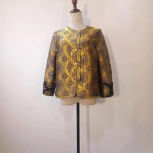 High Quality 2024 Autumn Chinese Style Double-Sided Short Coat Women’s Long-Sleeved Silk round Neck Top