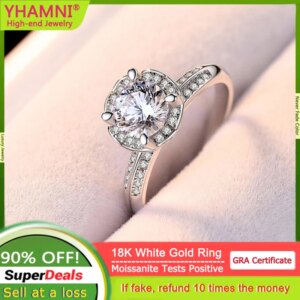 Luxury Eternal 18K White Gold Ring GRA Certified VVS 1 Carat Moissanite Diamond Ring Bride Wedding Band Women’s Gift Jewelry