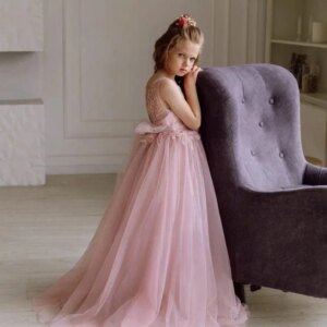 Tulle Tutu Lace Long Dress Girl Dresses for Weddings Princess Flower Girl Dress Pink Dress for Baby Junior Bridesmaid Dresses