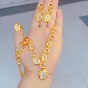 Dubai Europe’s New 24K Gold Plated Necklace, Earrings, Rings, Bracelets, Wedding Party Gifts, Jewelry Set for Lovers YY10595