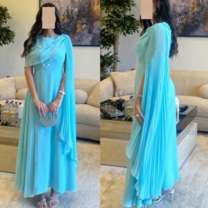 Customized Saudi Arabia Satin Draped Christmas A-line O-Neck Bespoke Occasion Gown Midi es