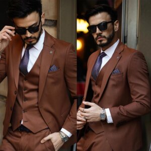 Fashion Men Suit Wedding Tuxedos Two Button Notched Lapel Groom Wear Formal Business 3 Pieces Jacket Vest Pant Customized