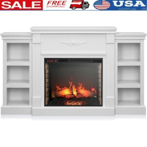 Modern Electric Fireplace Heater TV Stand Media Center with Ample Storage Remote Control Safe Energy Efficient Realistic Flame