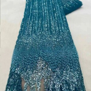 African Sequins Lace Fabric 2024 High Quality Tulle Lace French Nigerian Net Beaded Lace Fabric For Sewing Wedding Dress ZX60