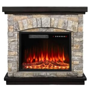 36″ Electric Fireplace Mantel Insert with Realistic Stone Frame Remote Control Timer LED Freestanding Heater CSA Certified 12