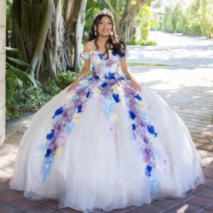 Customized White Quinceanera Dresses Appliques Diamond Pleat Lace up Off the Shoulder Formal Robe Princesse Bleu Femme