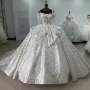 Vestidos Para Boda Civil Off Shoulder Sweetheart Lace Up Back Customized Star Wedding Dress Beading Crystal Wedding Dresses