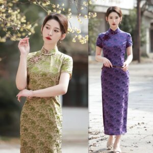 Old Shanghai Retro Ethnic Style Middle-Aged and Elderly Ladies’ Banquet Cheongsam Qi Pao Spring Summer New Daily