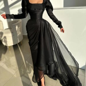 Luxury Black Prom Party Dresses 2025 Puffy SleeveFormal Evening Gown Wedding Party فساتين للمناسبات الخاصة Customized