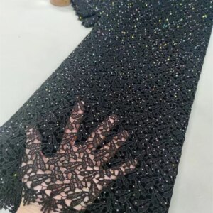 Luxury African Guipure Cord Lace Fabric 2025 Nigerian French Water Soluble Stone Lace Fabric for Black Lace Wedding Party Q272-1