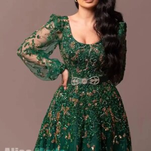 FATAPAESE Customized Saudi Full Sleeve Fully Crystal Gown Illusion Beaded Sparking Gems Stones Bodice Maxi Skirt Flowy Clothes