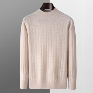 100% pure wool knitted pullover Men’s half-neck jacquard plus-size sweater Casual loose wild jacket Autumn/winter new warm base