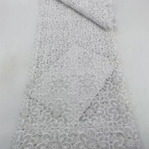 White african chiffon lace fabric with stones high quality nigerian wedding african guipure lace fabric