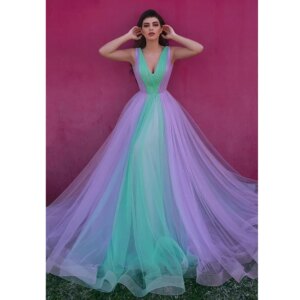 Gorgeous V-Neck Evening Party Dress Colorful Draped A-Line Gowns Fashion Floor Length Sweep Train Prom Dresses for Women