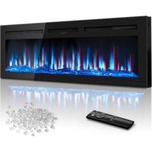 60 Inch Electric Fireplace in-Wall Recessed and Wall Mounted with Remote Control, 750W/1500W Thin Wall Fireplace Heater(60-99°F