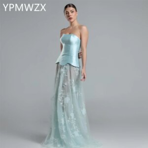 Customized Prom Gown Formal Evening Dress Women YPMWZX Strapless A-line Floor Length Skirts Tulle Bespoke Occasion Dresses Party