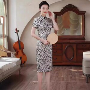 High-End Quality Real Silk Cheongsam Qipao Skirt Summer Women’s Improved Cheongsam Qipao Retro Chinese Dress
