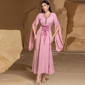 2025 New European and American Sexy Hot Girl Women’s Dress Drawstring Dubai Seam Fashion Robe