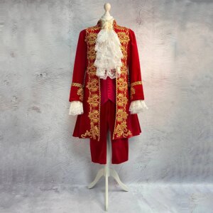 Men’s British Aristocratic Red Wedding Costume Rococo Baroque Royal Prince Tuxedo Suit 18th Century Nobleman Venetian Ball Gown