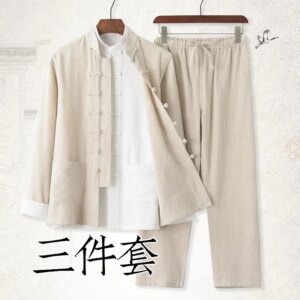 Cotton Linen Suit Men’s Youth Chinese Style Retro Coat Clothing Hanfu Ancient Tunic