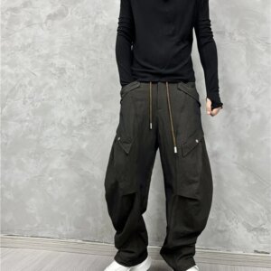 Avant-Garde Retro Design Stitching Ruffle Overalls Trendy Loose Wide-Leg Casual Pants Personality Matchet