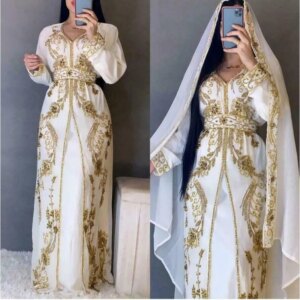 White African Dress Fancy Abaya Dubai Women’s Beaded Moroccan Long Shirt Fashion Trend