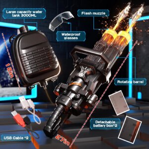 Automatic Gatling Water Gun Toy Rotating Double Barrel With Lighting Water Bag Continuous Shooting Fire Outdoor Toys for Kids