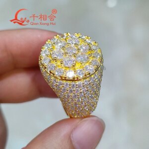 19.5mm round Yellow Silver S925 D VVS1 Moissanite Half Band Ring for Men & Women Luxury Wedding Gift