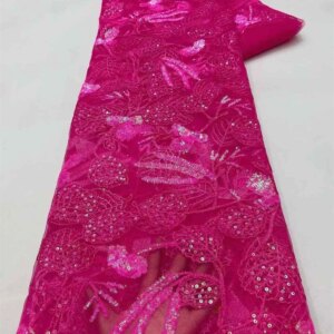 Red Luxury French Tulle Lace Fabric Nigerian Fabric 5yards Sequence Lace Fabric 2024 High Quality Evening Dresses Stylish A623-1