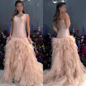 Customized Matching Tulle Pleat A-line Strapless Long Dresses Bespoke Occasion Dresses Chinese Style