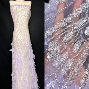 African Light Luxury 3D Tulle Lace Fabric 5yards 2024 New High Quality Nigerian Sequins Beads Tulle Lace Fabric For Sew Wedding