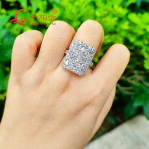 17.5*21mm Big Rectangle Emerald round Moissanite Ring 10k 14k 18k White Gold Unisex Wedding Fine Jewelry Gift