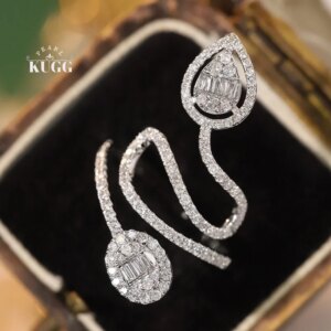 KUGG 100% 18K White Gold Rings Fashion Line Design 0.85carat Real Natural Diamond Engagement Ring for Women High Party Jewelry
