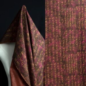 High Quality Retro Text Picture Real Silk Gambiered Guangdong Red Cloud Grenadine Radish Fabric High-Grade Clothing and Dress