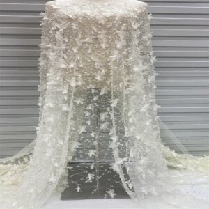 New 3D Flowers African Sequins Beaded Lace Fabric 2024 High Quality Lace 5 Yards French Nigerian Lace Fabrics For Bridal Dresses