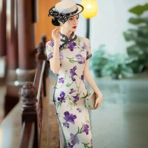 High-End Real Silk Cheongsam Qipao Summer Female 2024 New Daily Retro Modified Version Chinese Dress