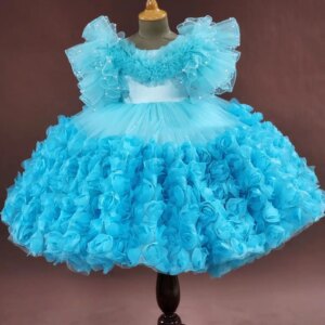 Light Sky Blue Girls Birthday Party Dresses Customized Ruffles Hand Made Flower Girl Dresses for Wedding Baby Girls Prom Gowns